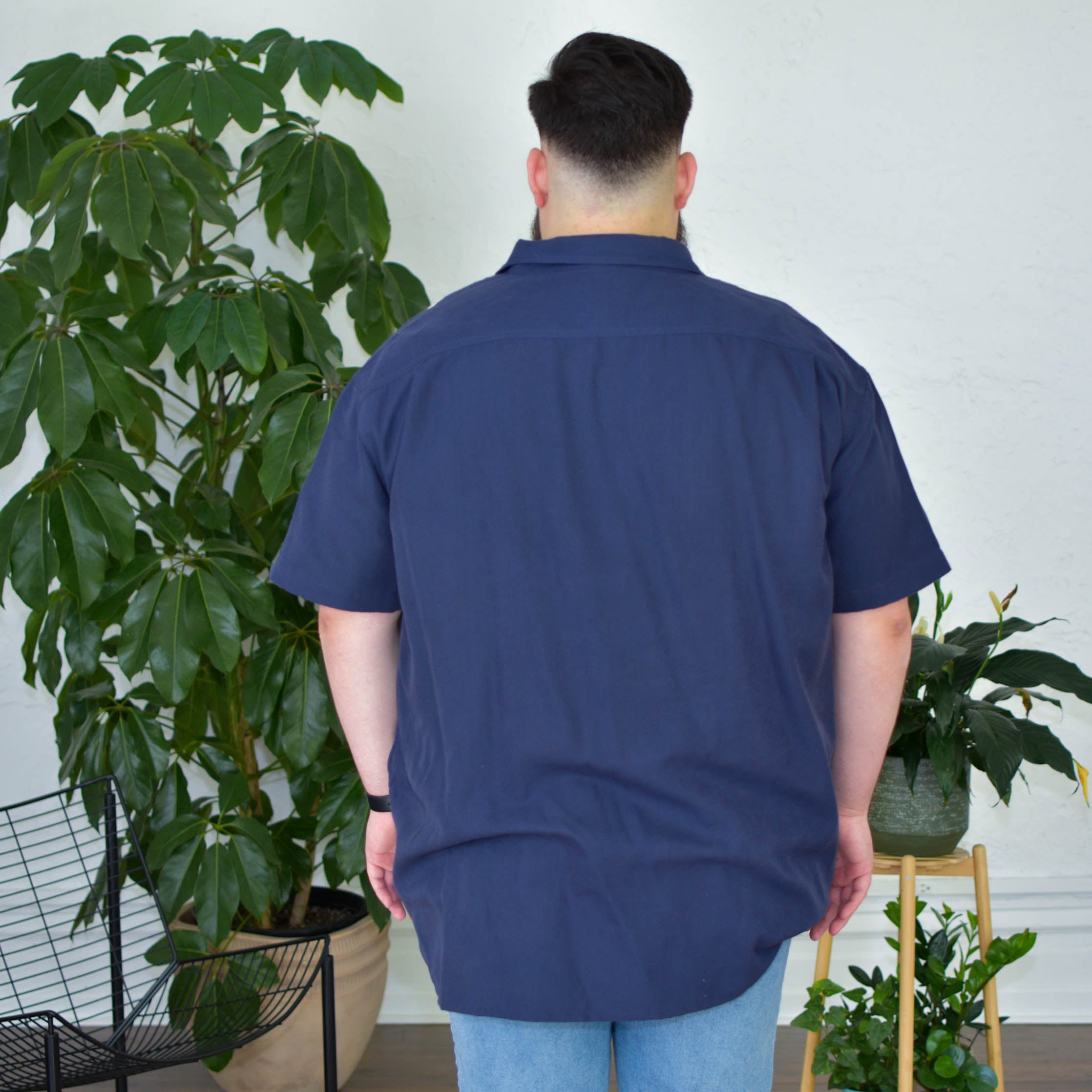 Y2k Navy Short Sleeve Button Up