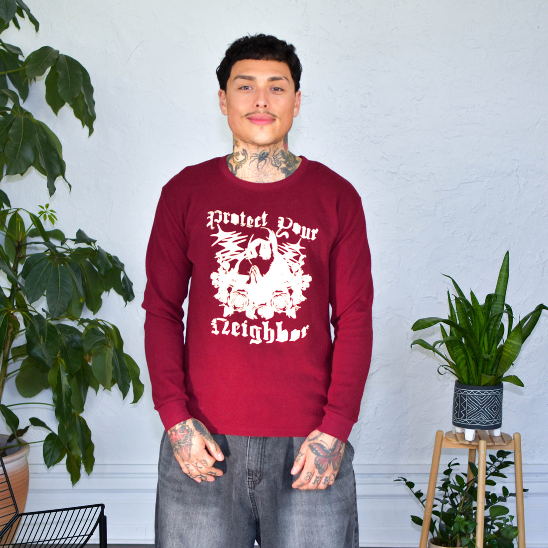 Maroon Thermal Shirt - "Protect Your Neighbors" Solidarity Merch