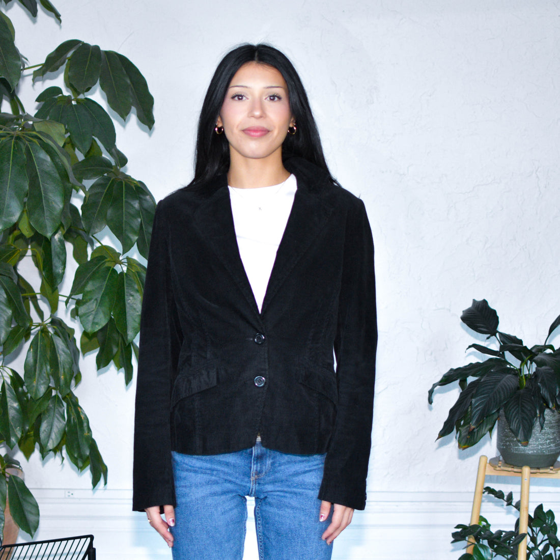 Vintage Y2K H&amp;M Femme Black Corduroy Cropped Blazer