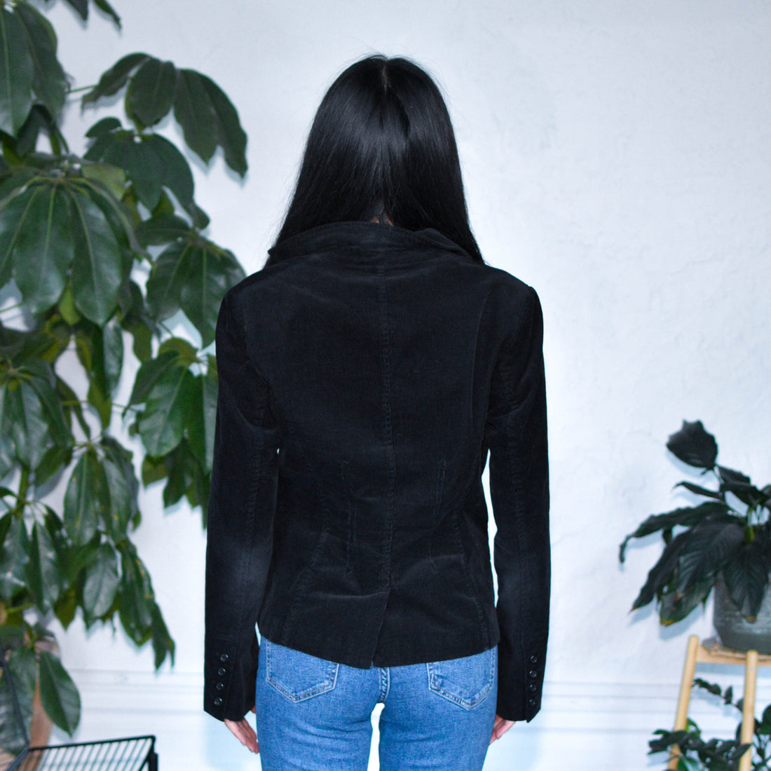 Vintage Y2K H&amp;M Femme Black Corduroy Cropped Blazer