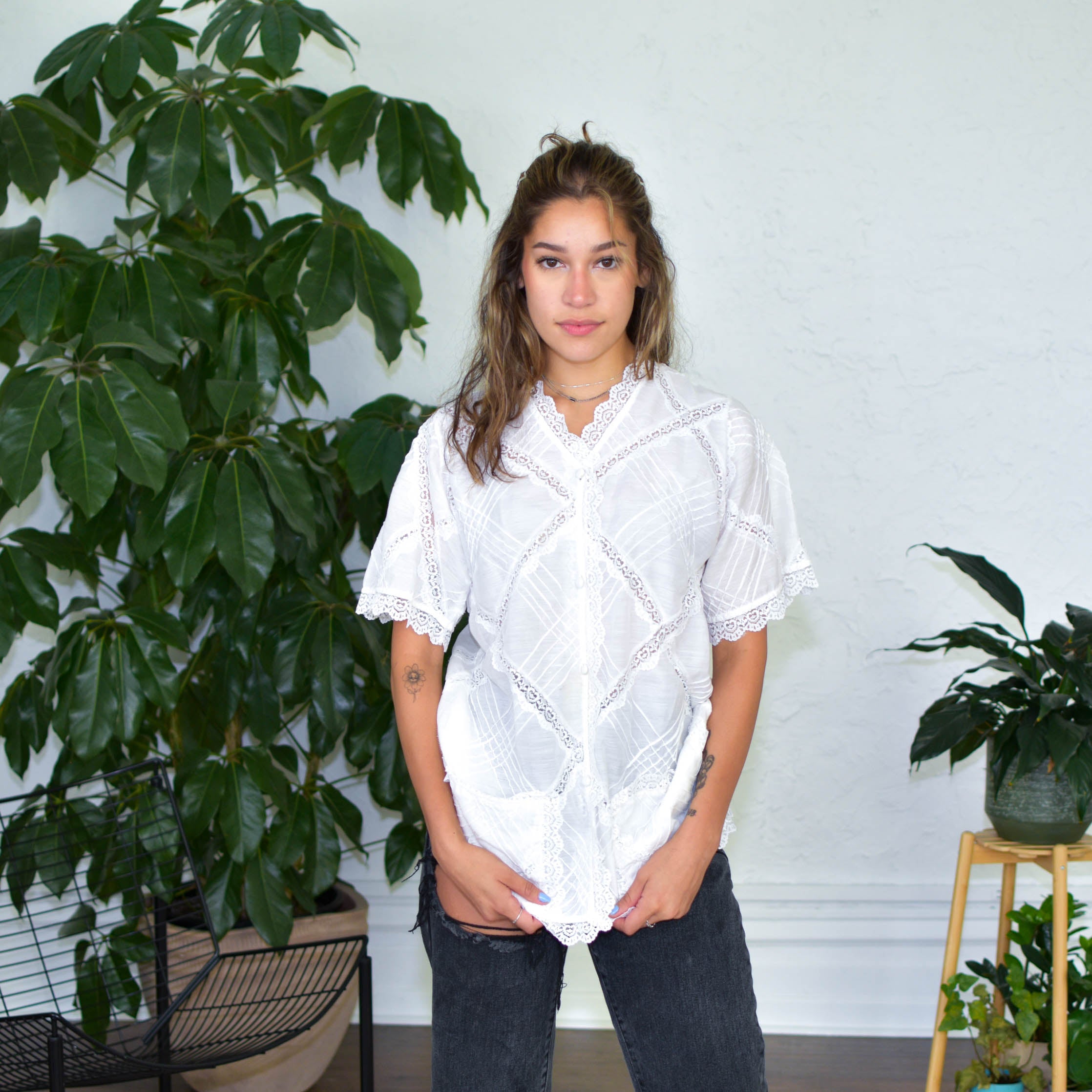 Vintage White Lace Button Up