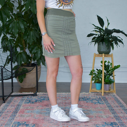 Y2k Green Rouched Mini Skirt