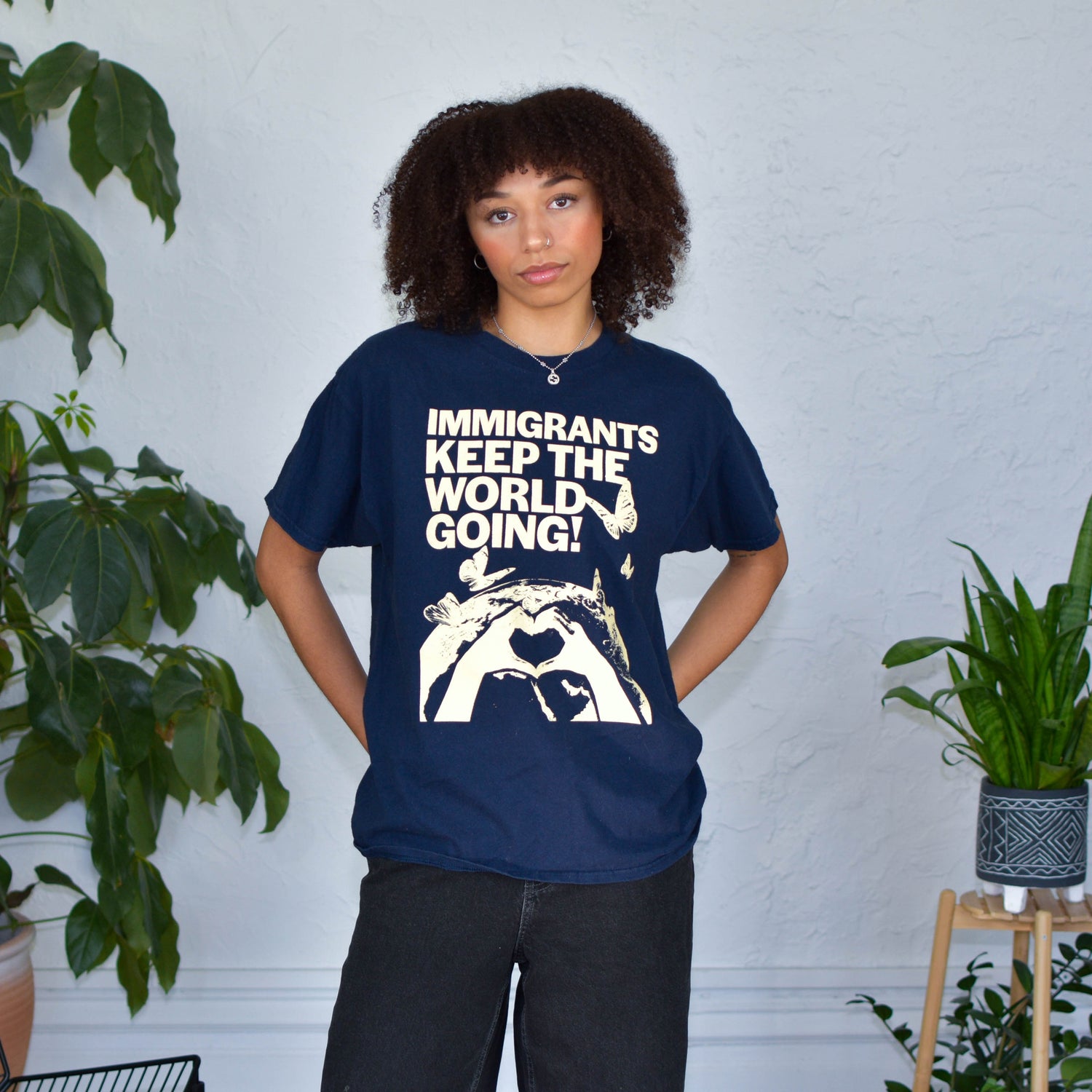 Navy T-Shirt - "Immigrants Keep the World Going" Solidarity Merch