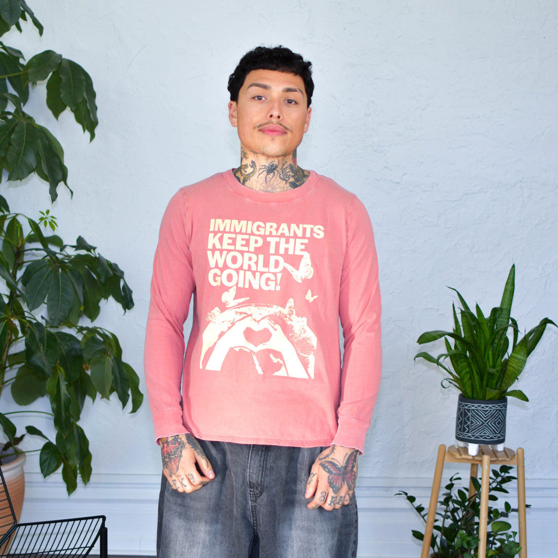 Pink Long Sleeve - "Immigrants Keep the World Going" Solidarity Merch