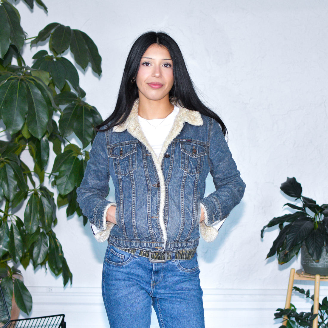 Vintage Y2K Angel Jeans Sherpa Denim Jacket