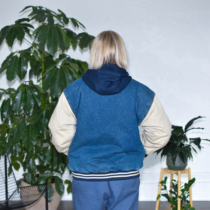 Vintage Denim Hooded Stadium Jacket