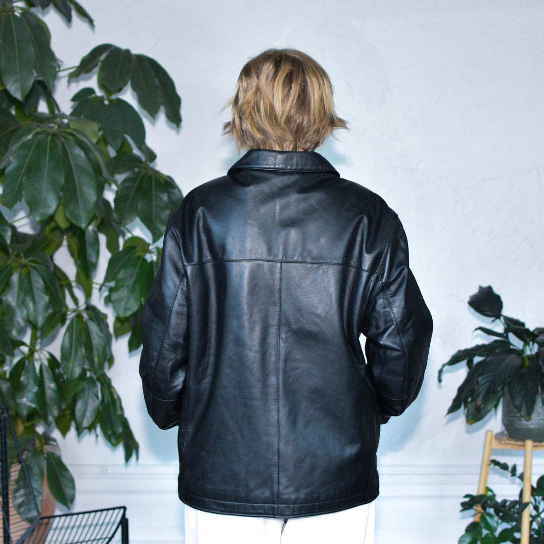 Vintage Insulated Perry Ellis Portfolio Black Leather Jacket
