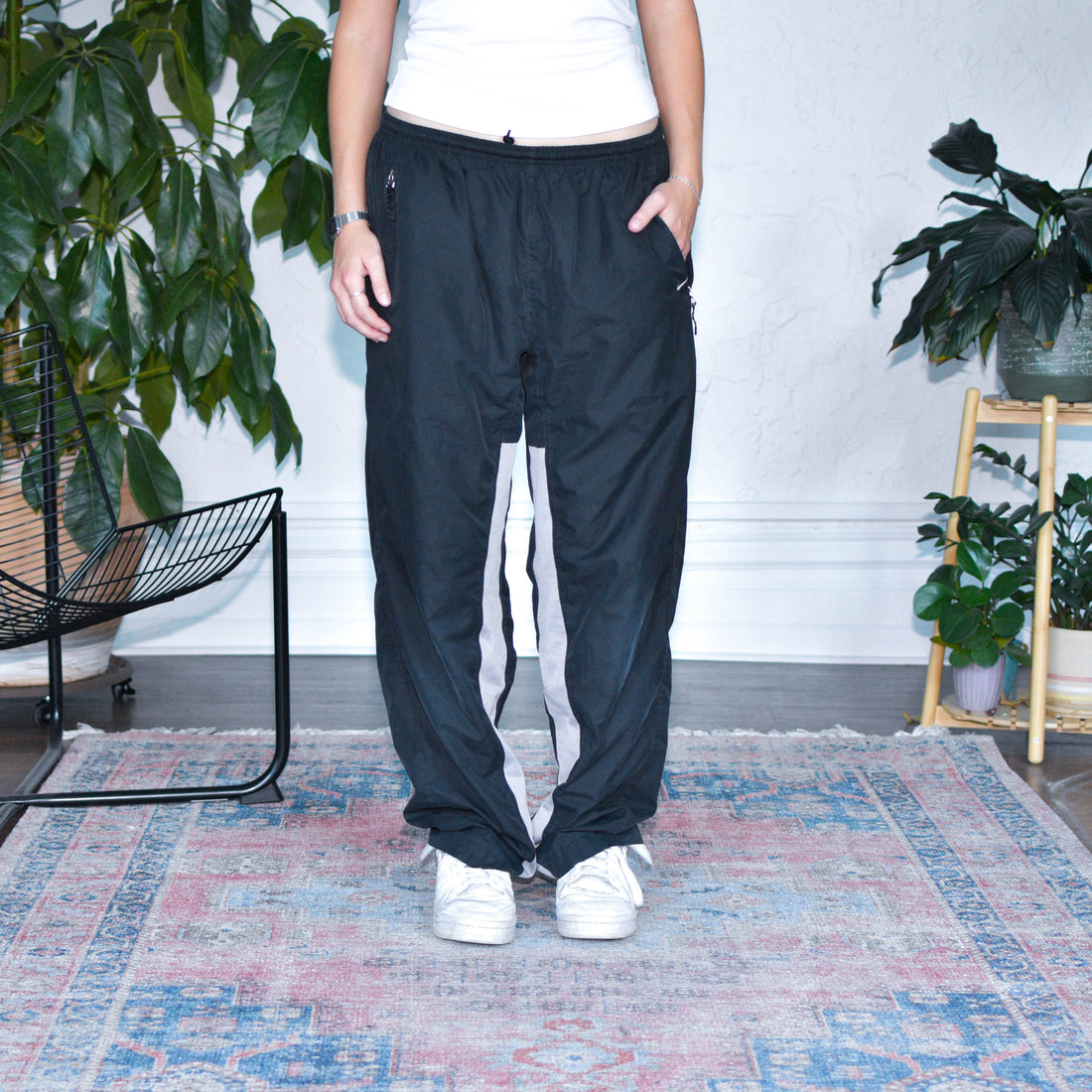 Vintage Y2K Black Nike Black &amp; White Striped Track Pants