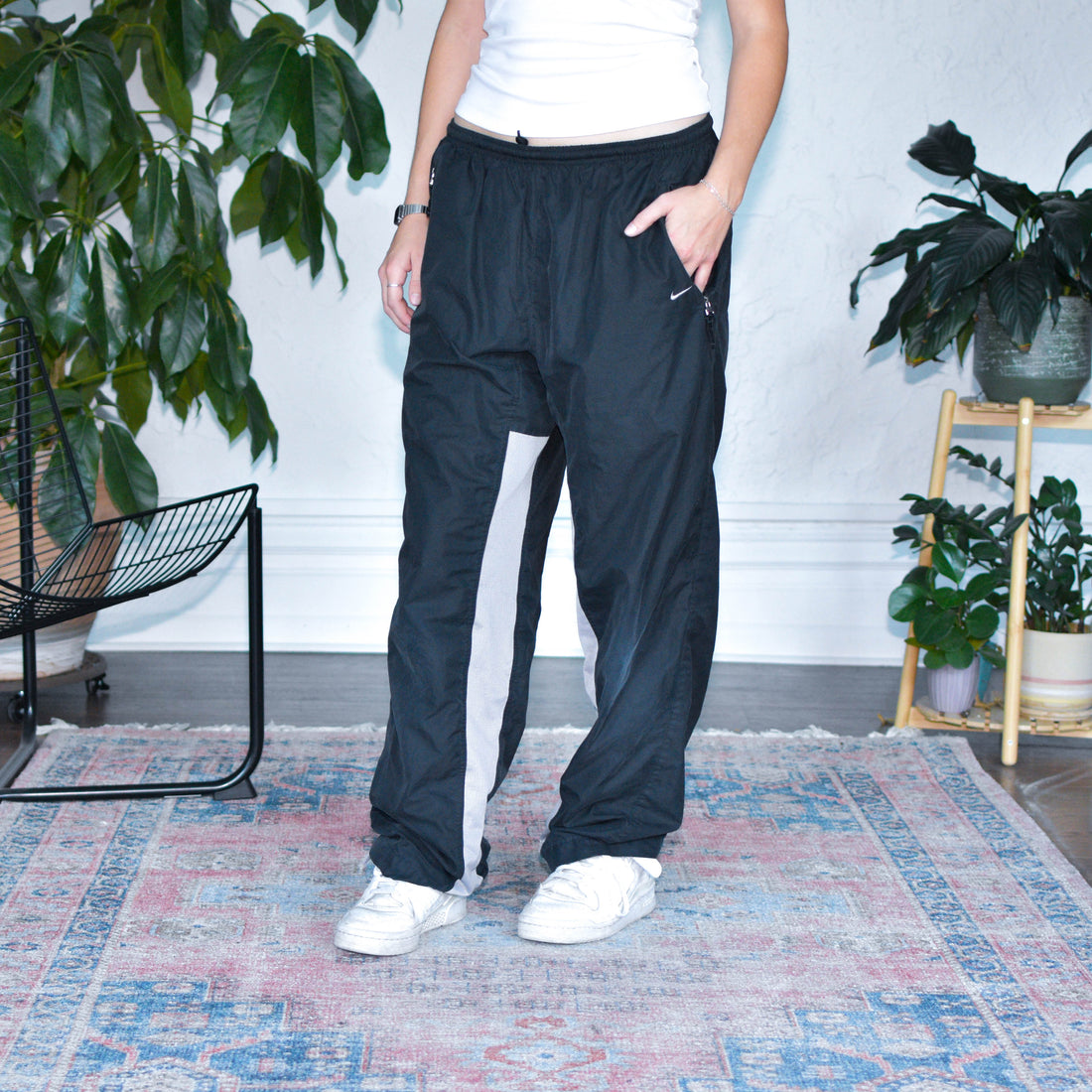 Vintage Y2K Black Nike Black &amp; White Striped Track Pants