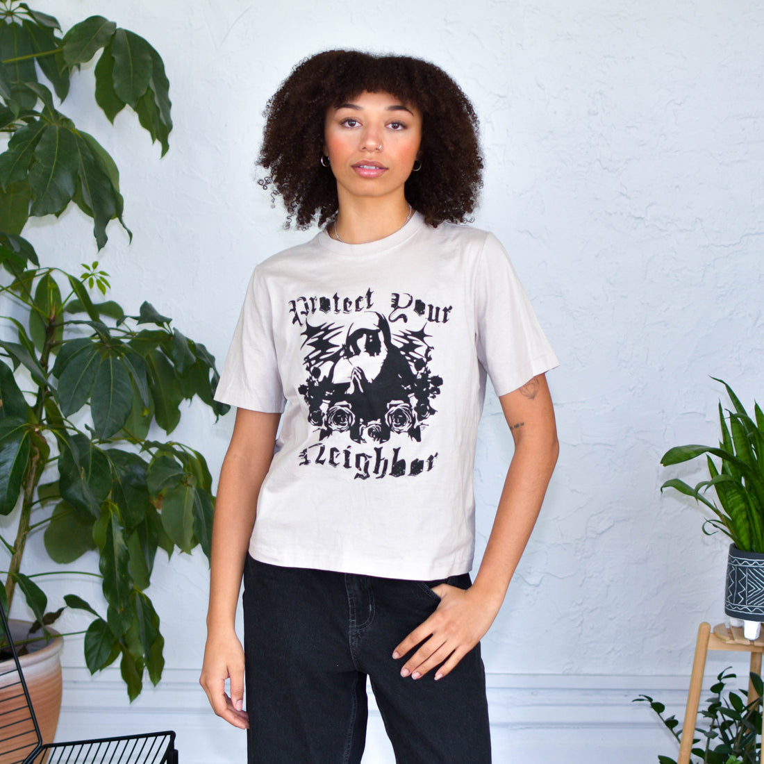 Cream T-Shirt - "Protect Your Neighbors" Solidarity Merch