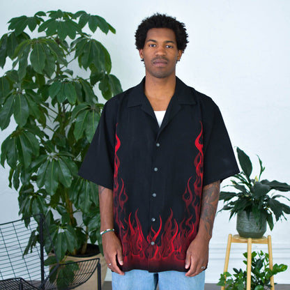 Y2k C-Two Graphic Flame Button Up