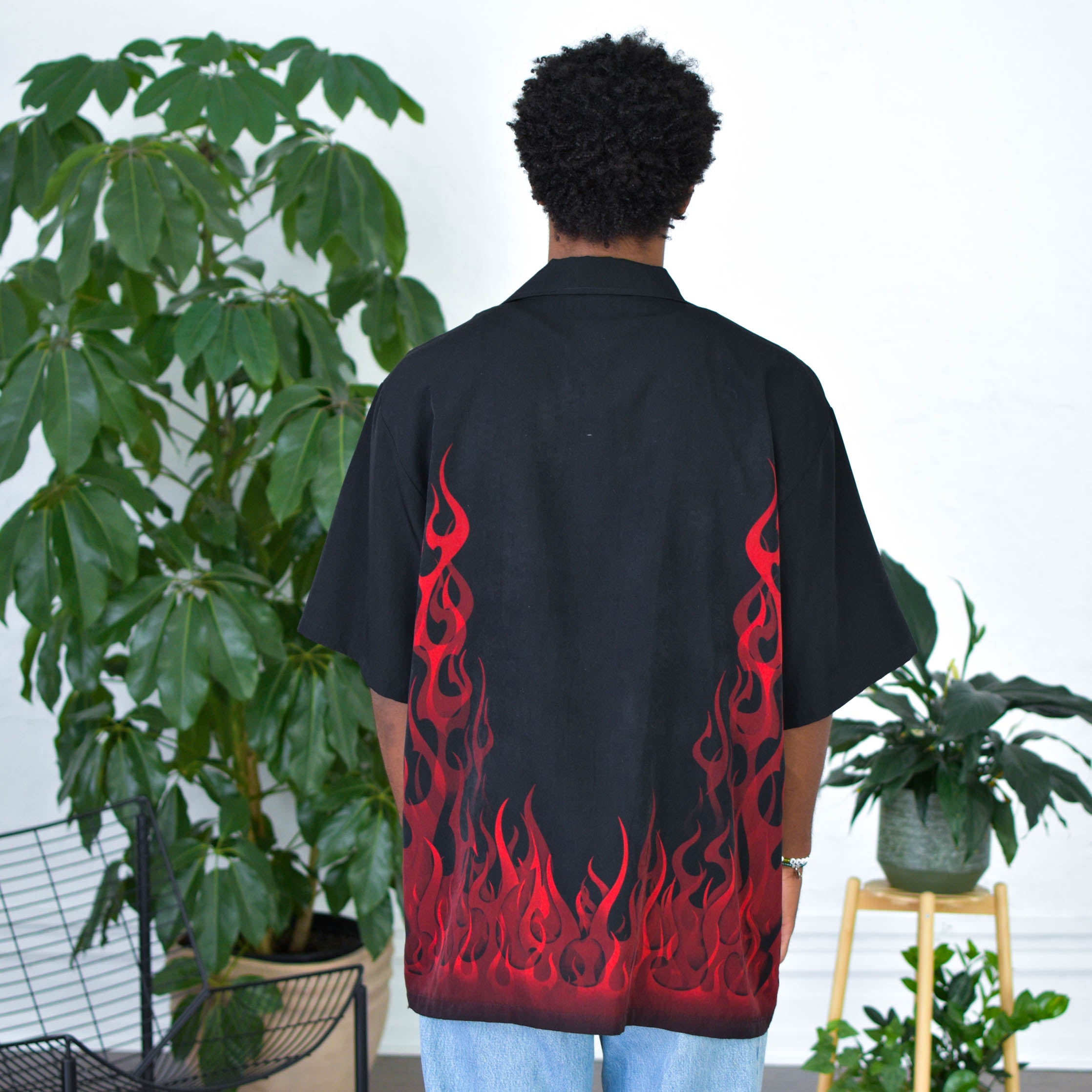 Y2k C-Two Graphic Flame Button Up