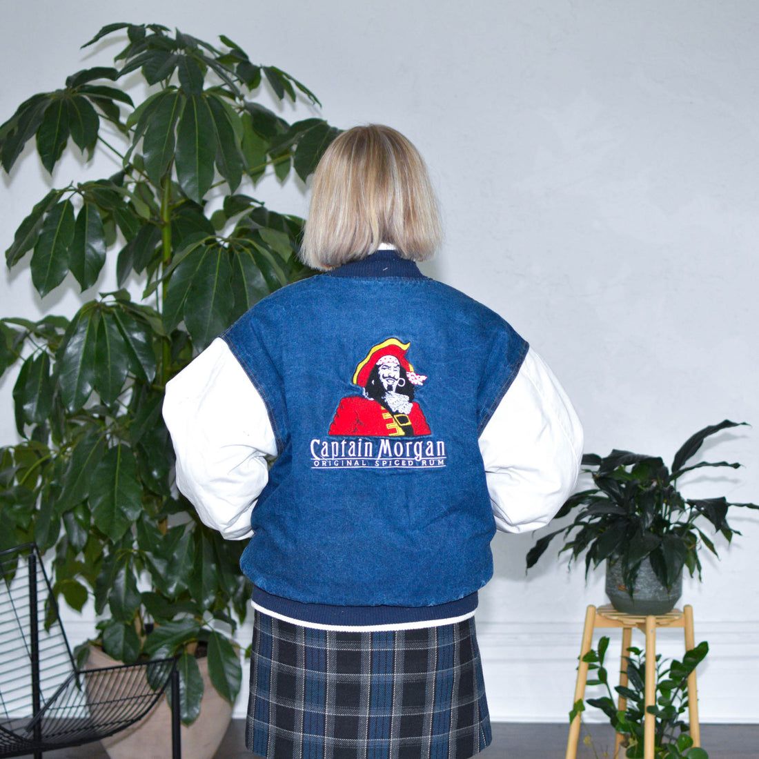 Vintage 90s Captain Morgan Denim Stadium Jacket