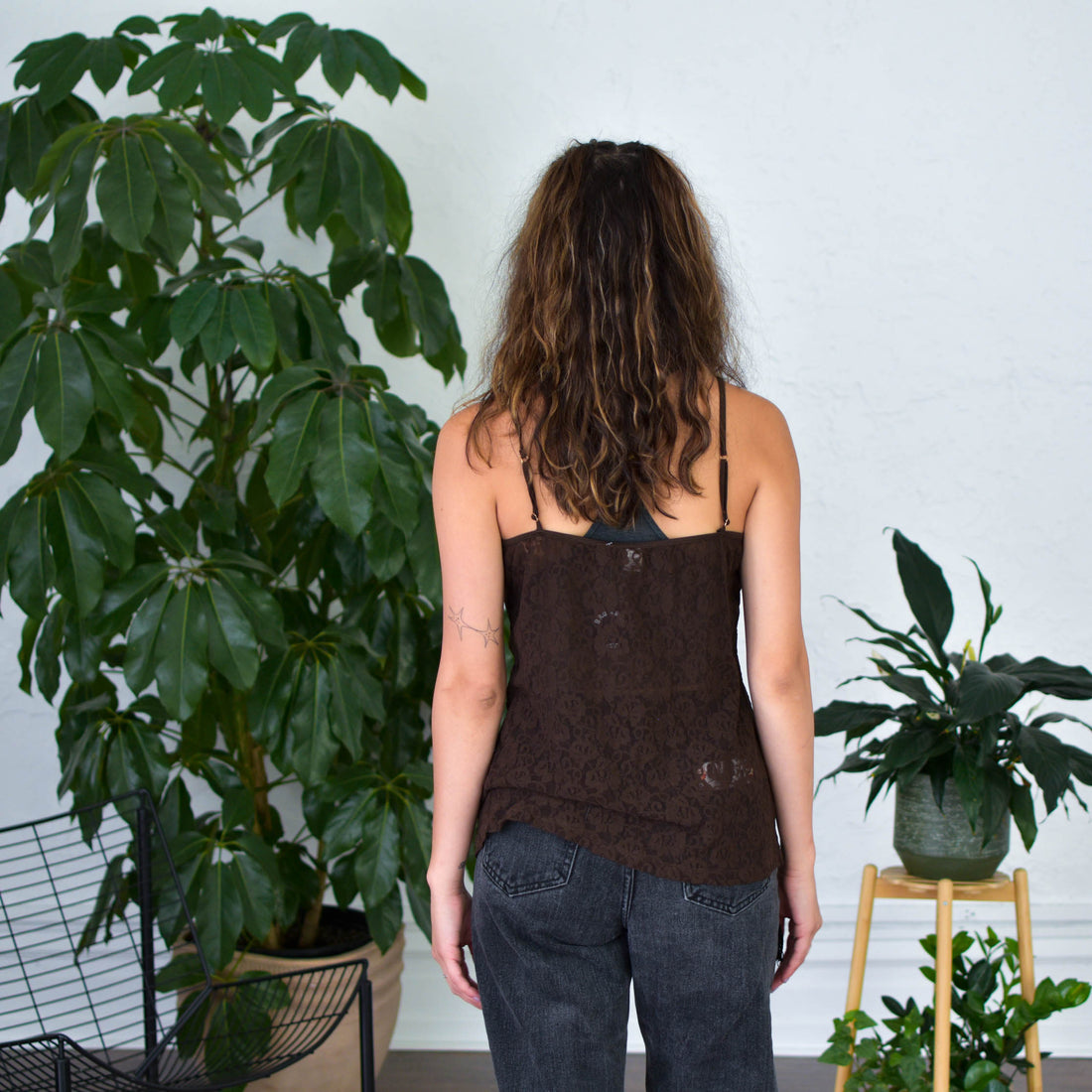 Vintage Brown Lace Cami Tank Top