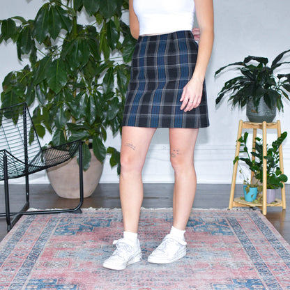 Vintage Plaid Blue Mini Skirt