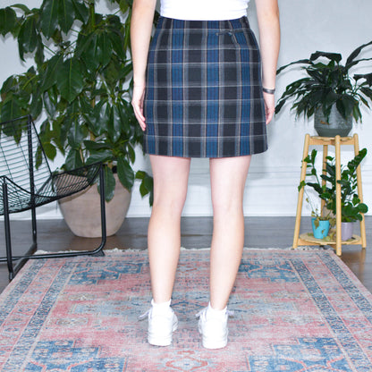 Vintage Plaid Blue Mini Skirt