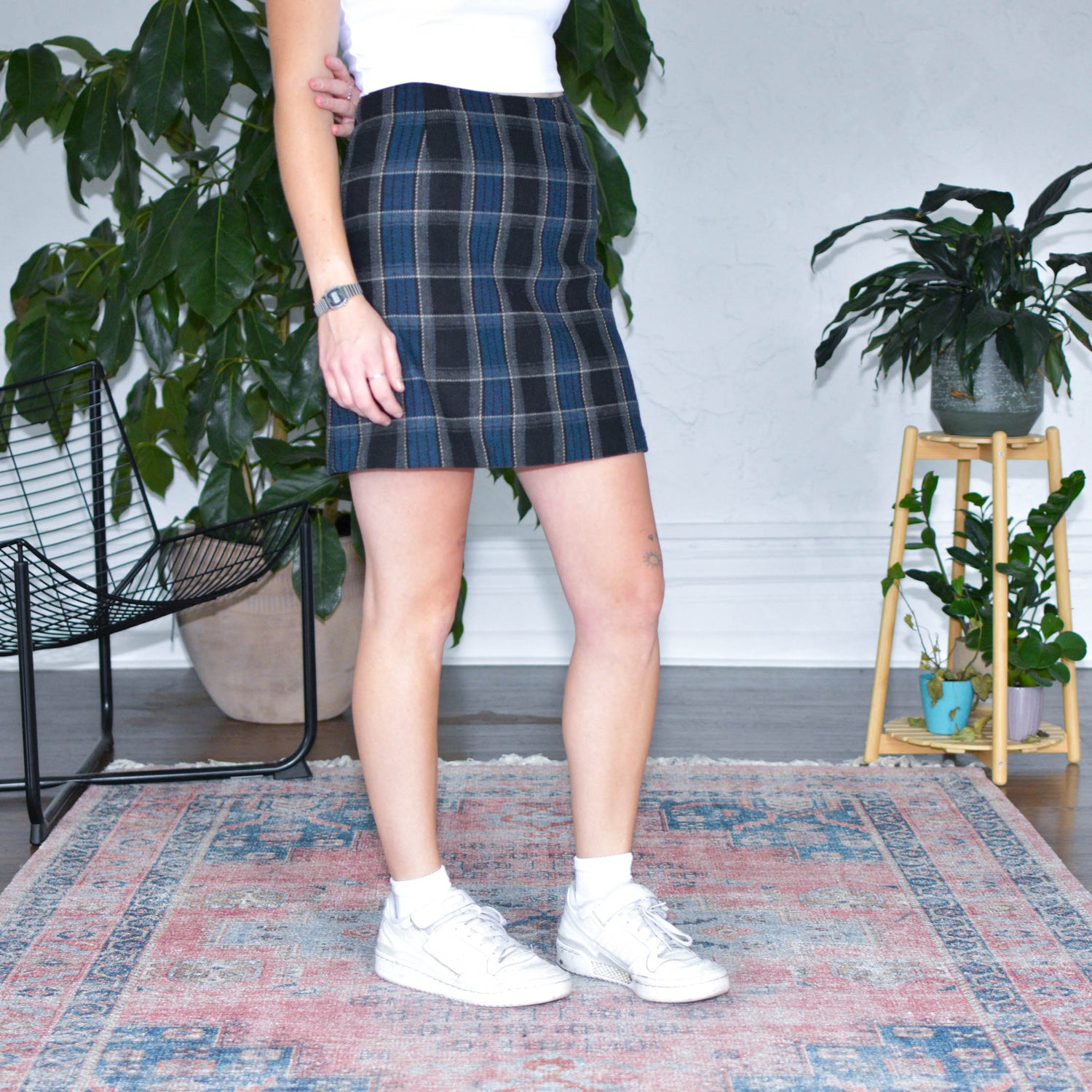 Vintage Plaid Blue Mini Skirt