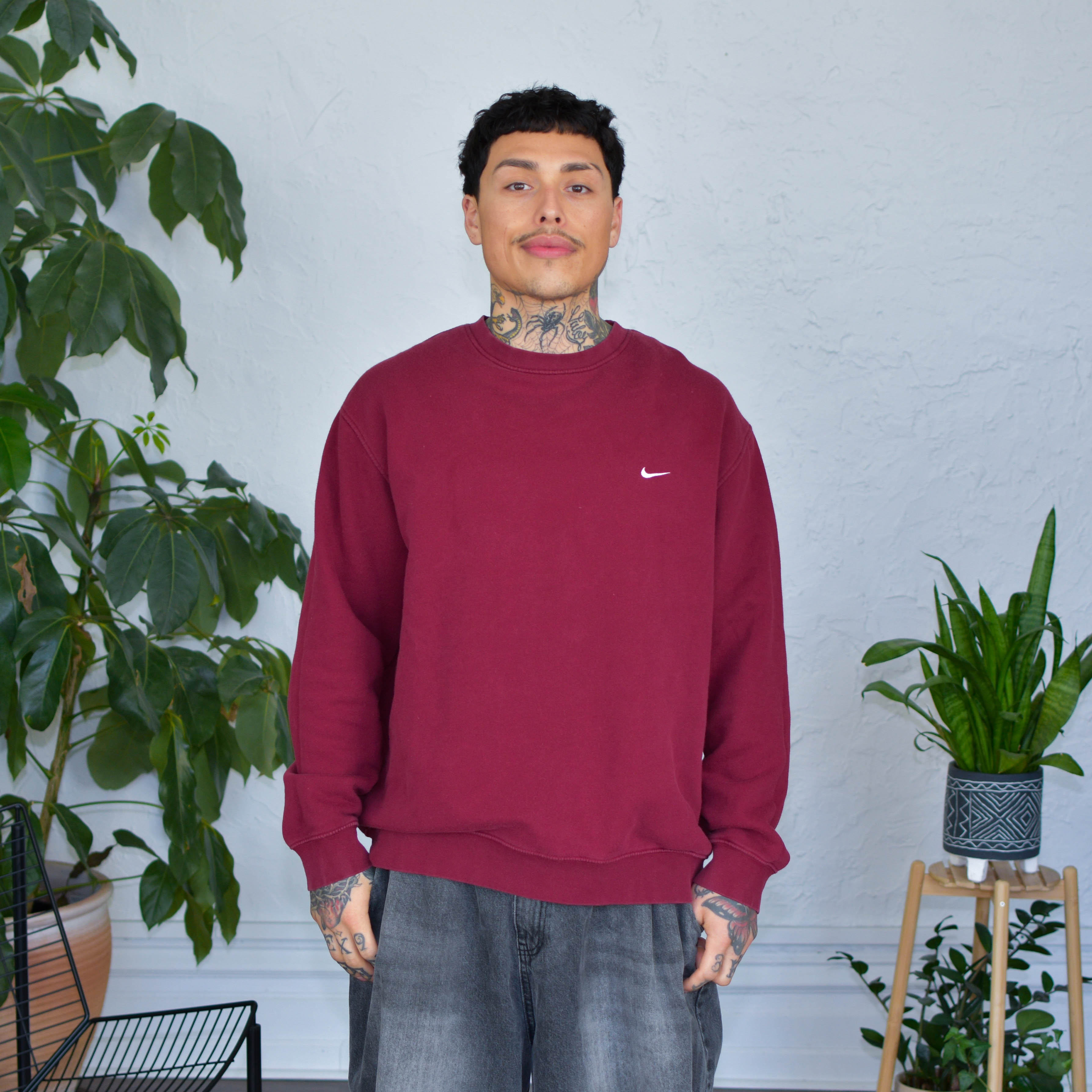 Vintage Y2K Maroon Nike Mini-Swoosh Crewneck