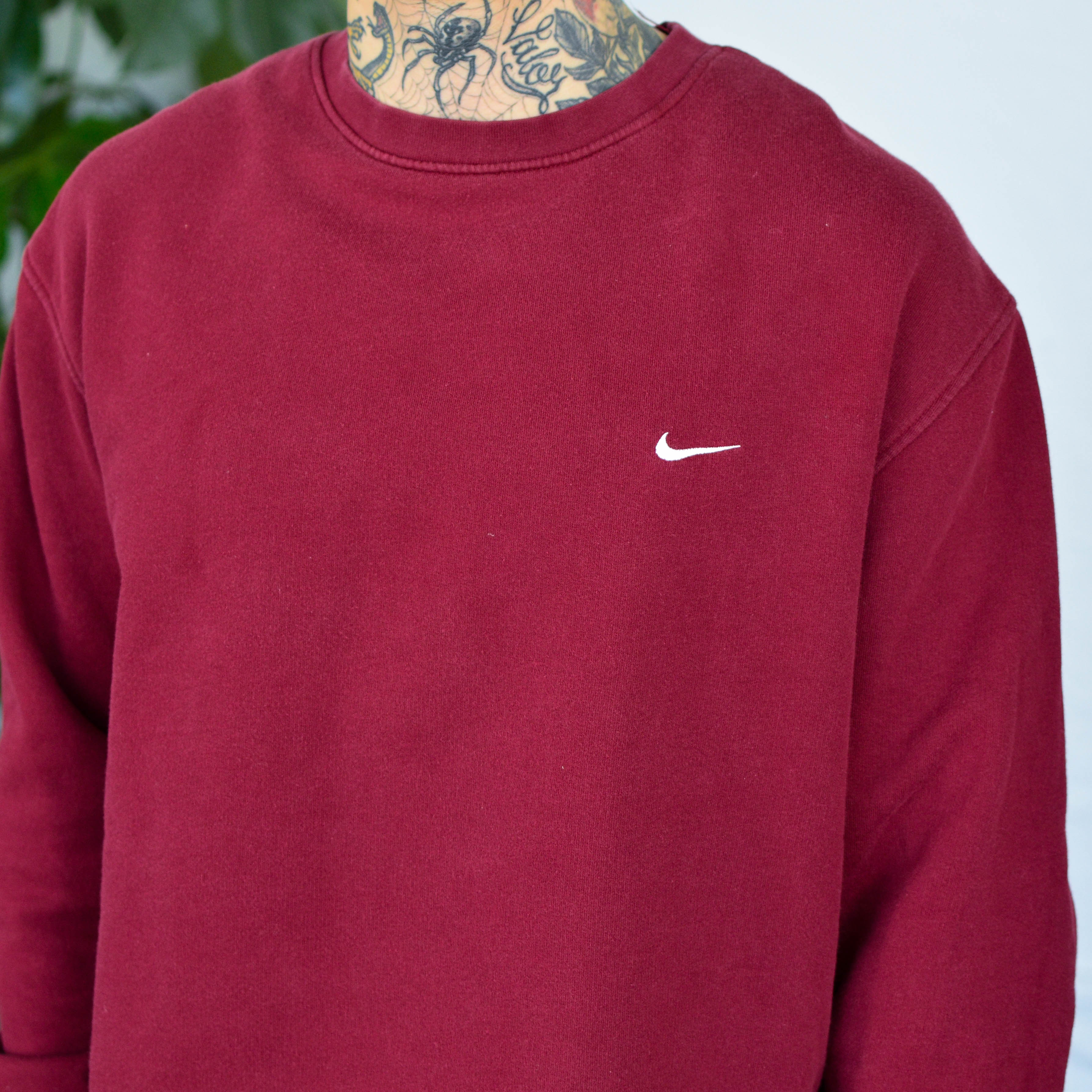 Vintage Y2K Maroon Nike Mini-Swoosh Crewneck