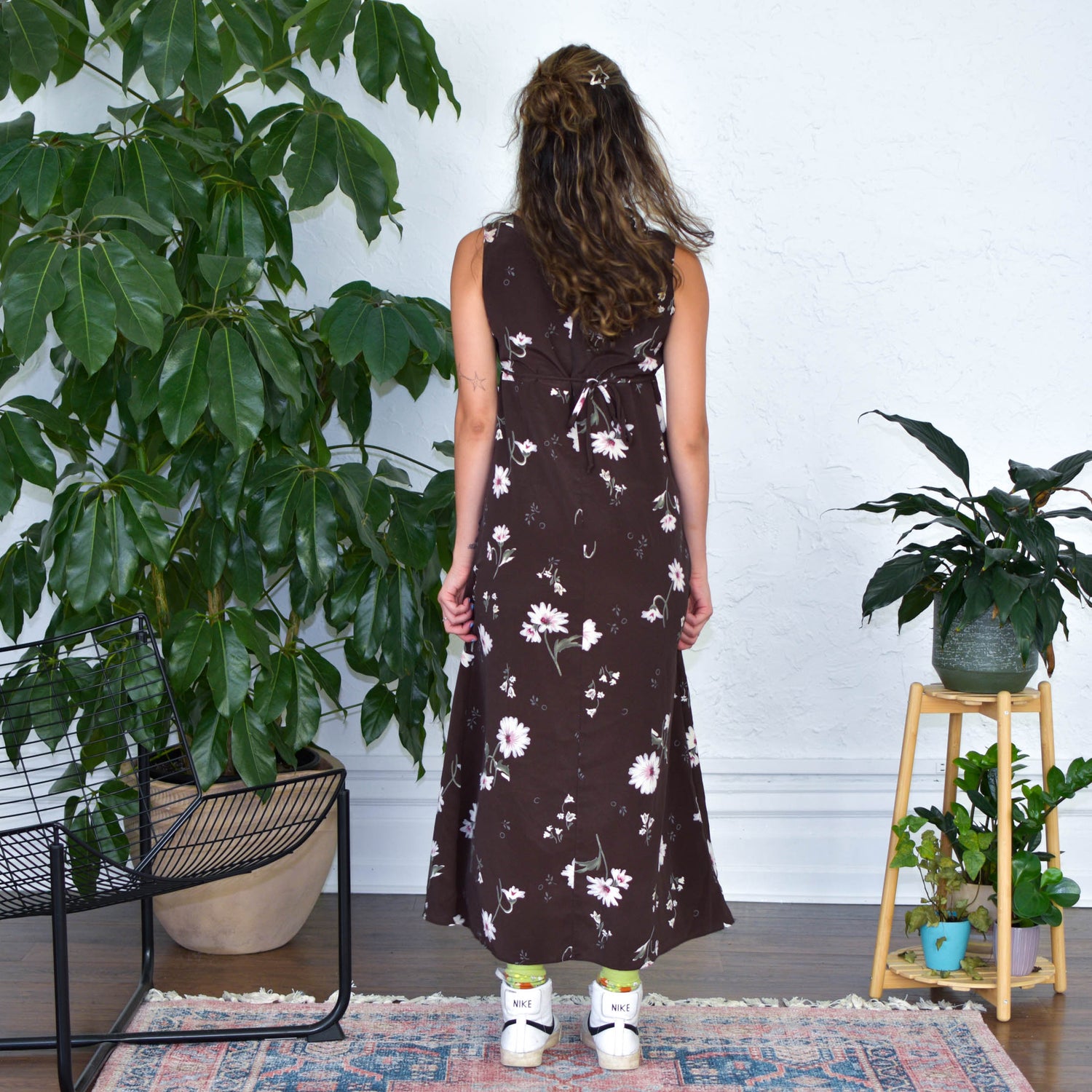 Vintage Brown Floral Sheer Maxi Dress