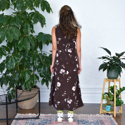 Vintage Brown Floral Sheer Maxi Dress