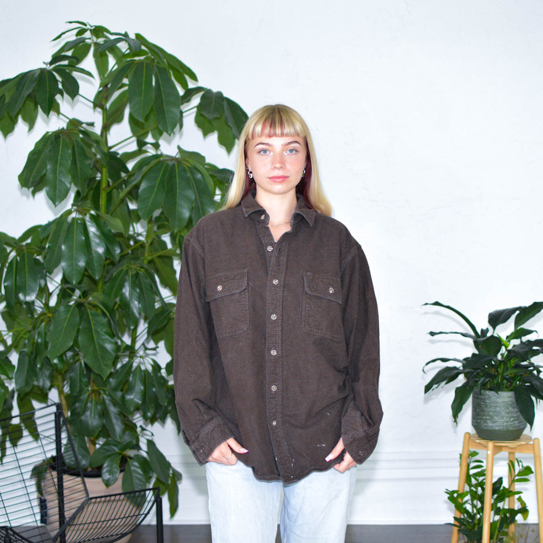 Vintage Brown Long Sleeve Button Up