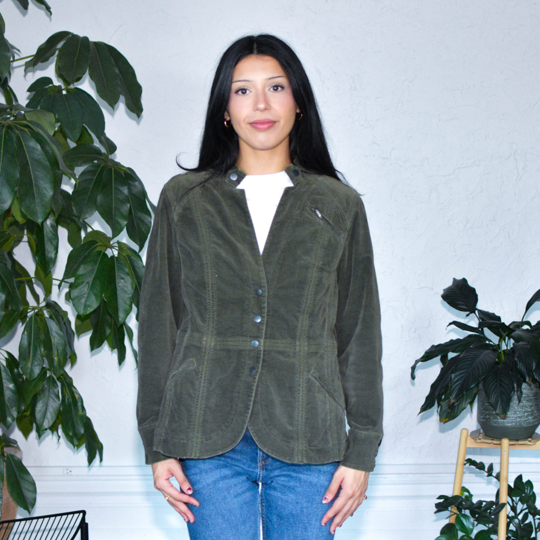 Vintage Y2K Silver Jeans Green Corduroy Suit Jacket