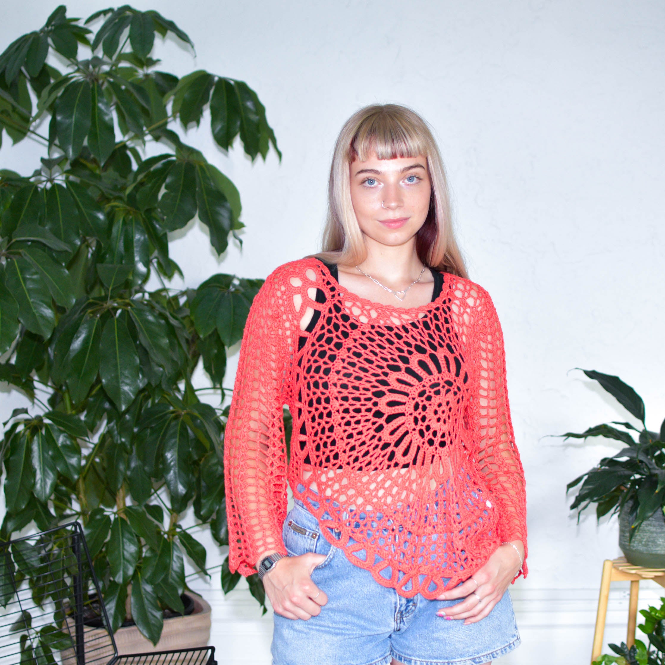 Vintage Crochet Pink Femme Top