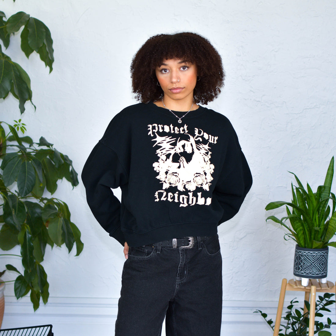 Black Cropped Sweatshirt - "Protect Your Neighbor" Solidarity Merch