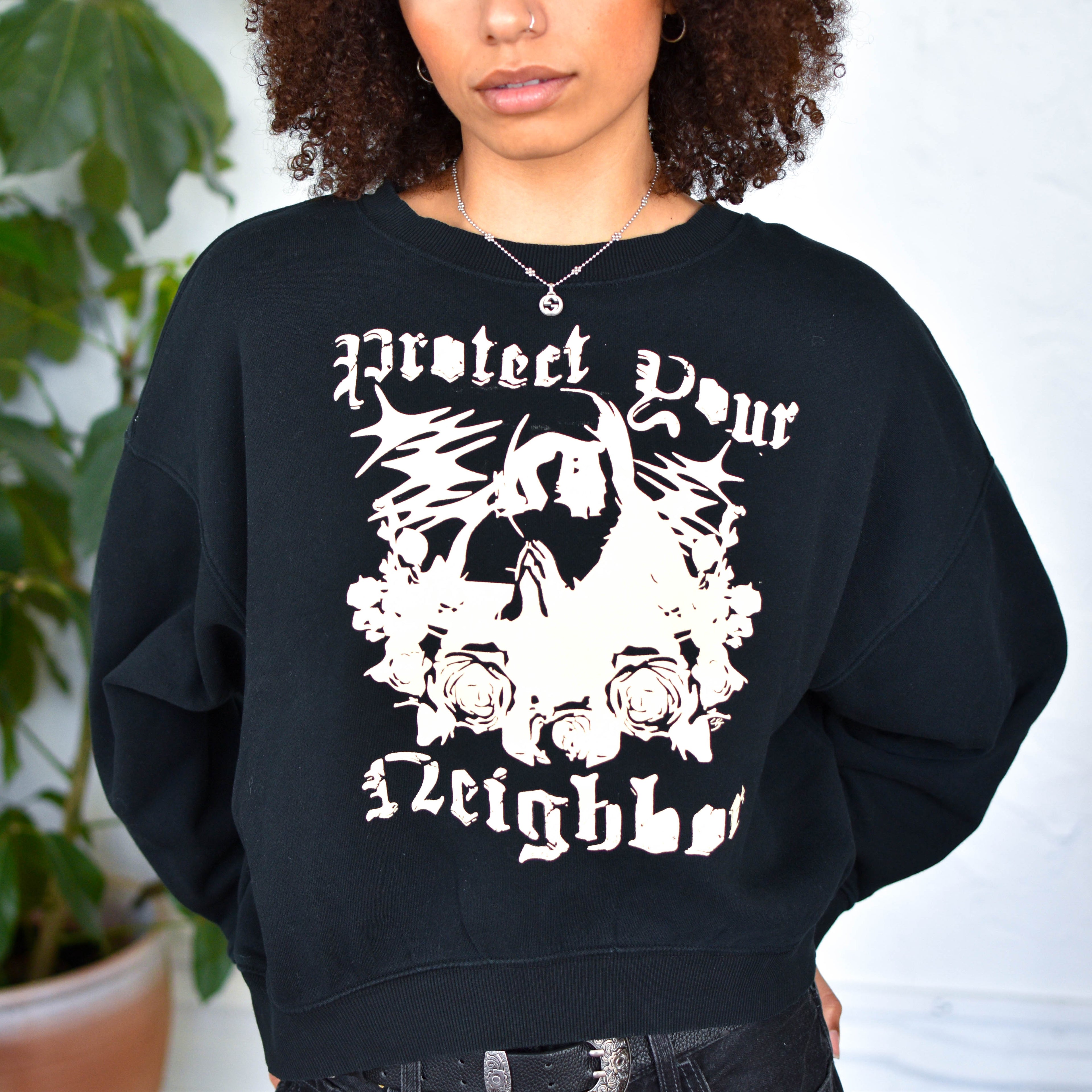 Black Cropped Sweatshirt - "Protect Your Neighbor" Solidarity Merch