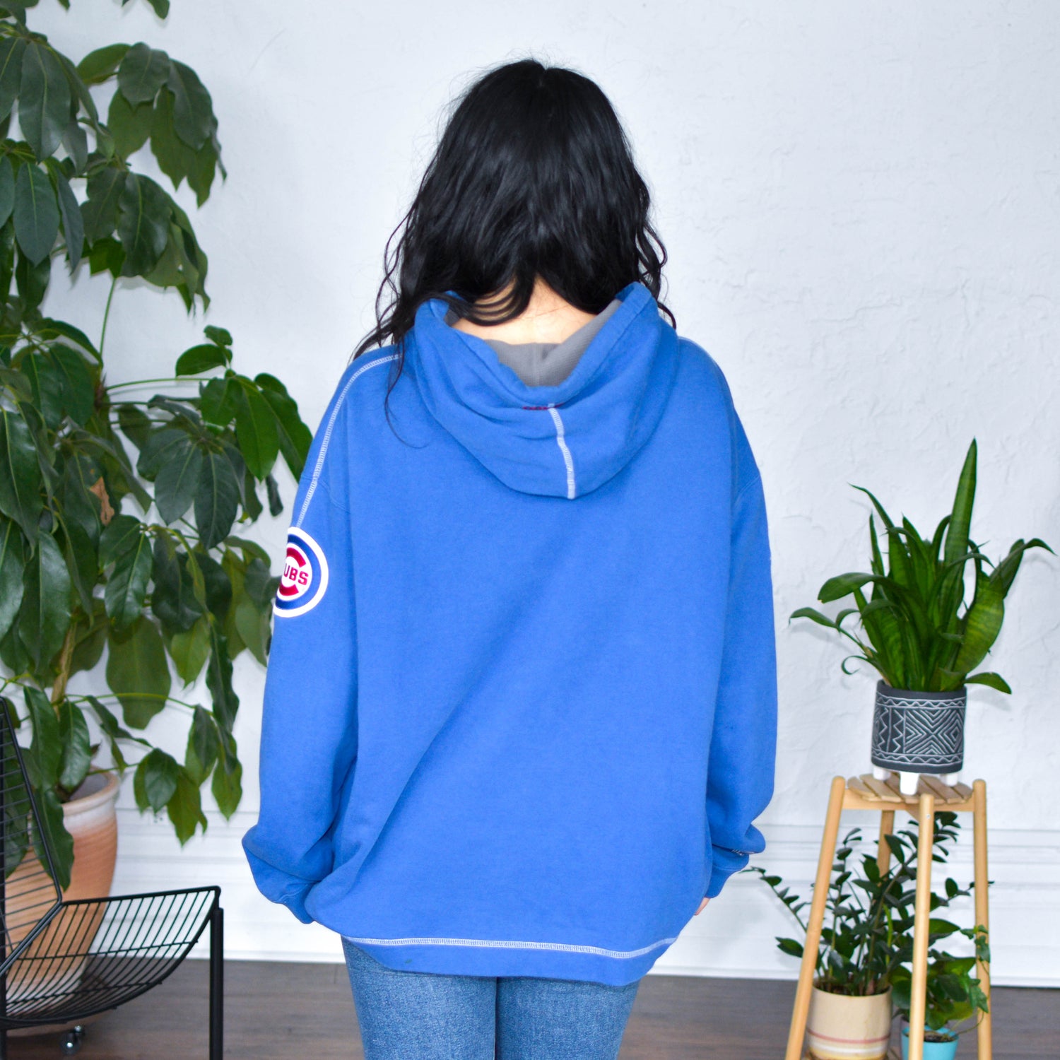 Vintage Chicago Cubs Embroidered Blue Hoodie
