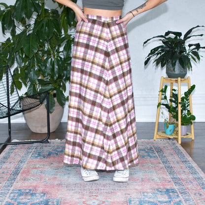 Vintage Pink Plaid Maxi Skirt