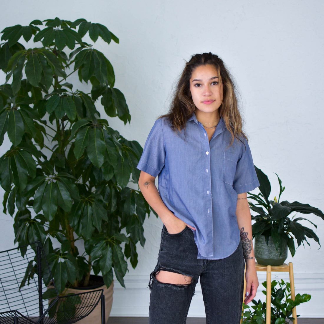 Vintage Blue Short Sleeve Button Up