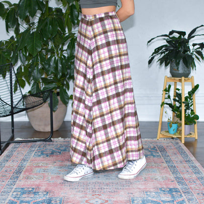 Vintage Pink Plaid Maxi Skirt