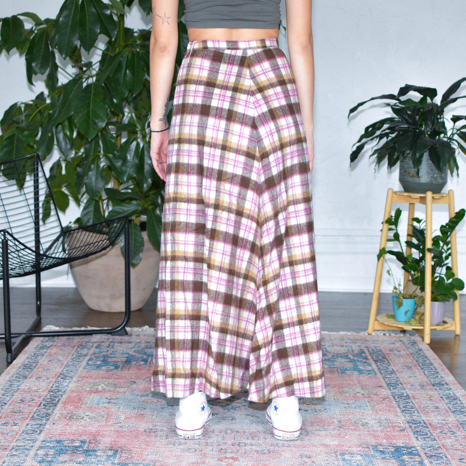 Vintage Pink Plaid Maxi Skirt