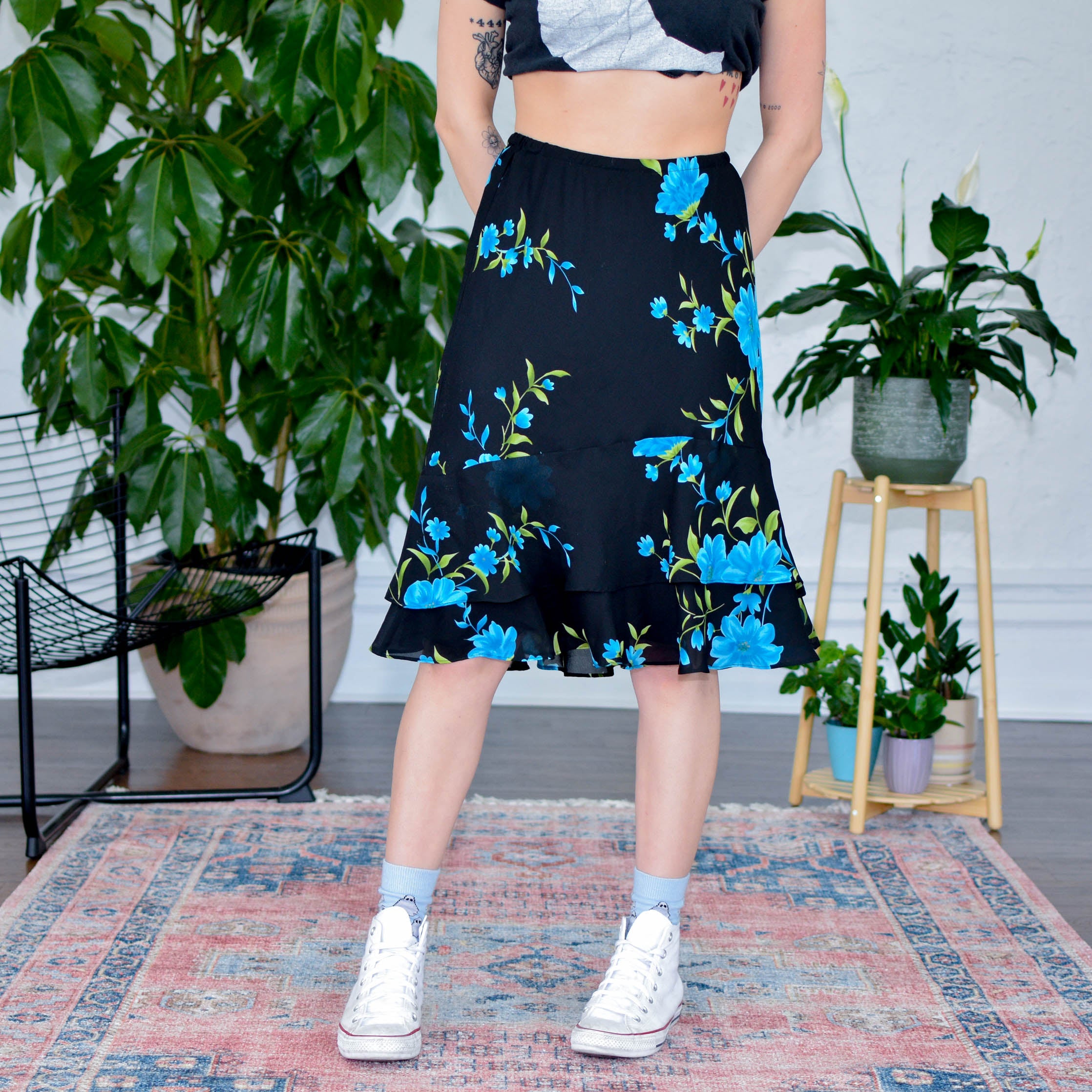 Y2k Floral Flowy Midi Skirt