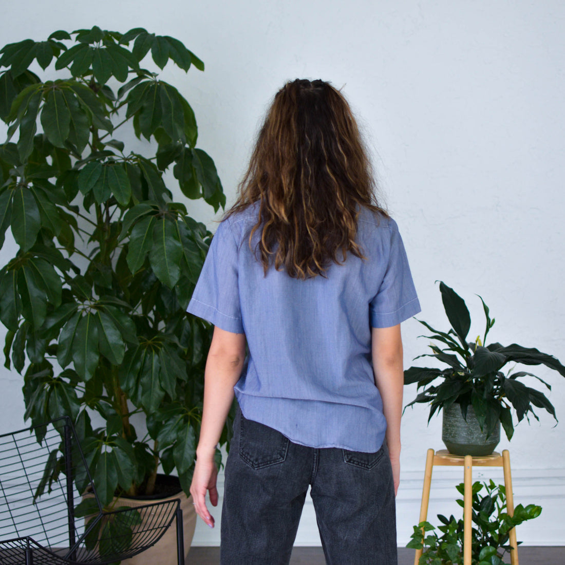 Vintage Blue Short Sleeve Button Up