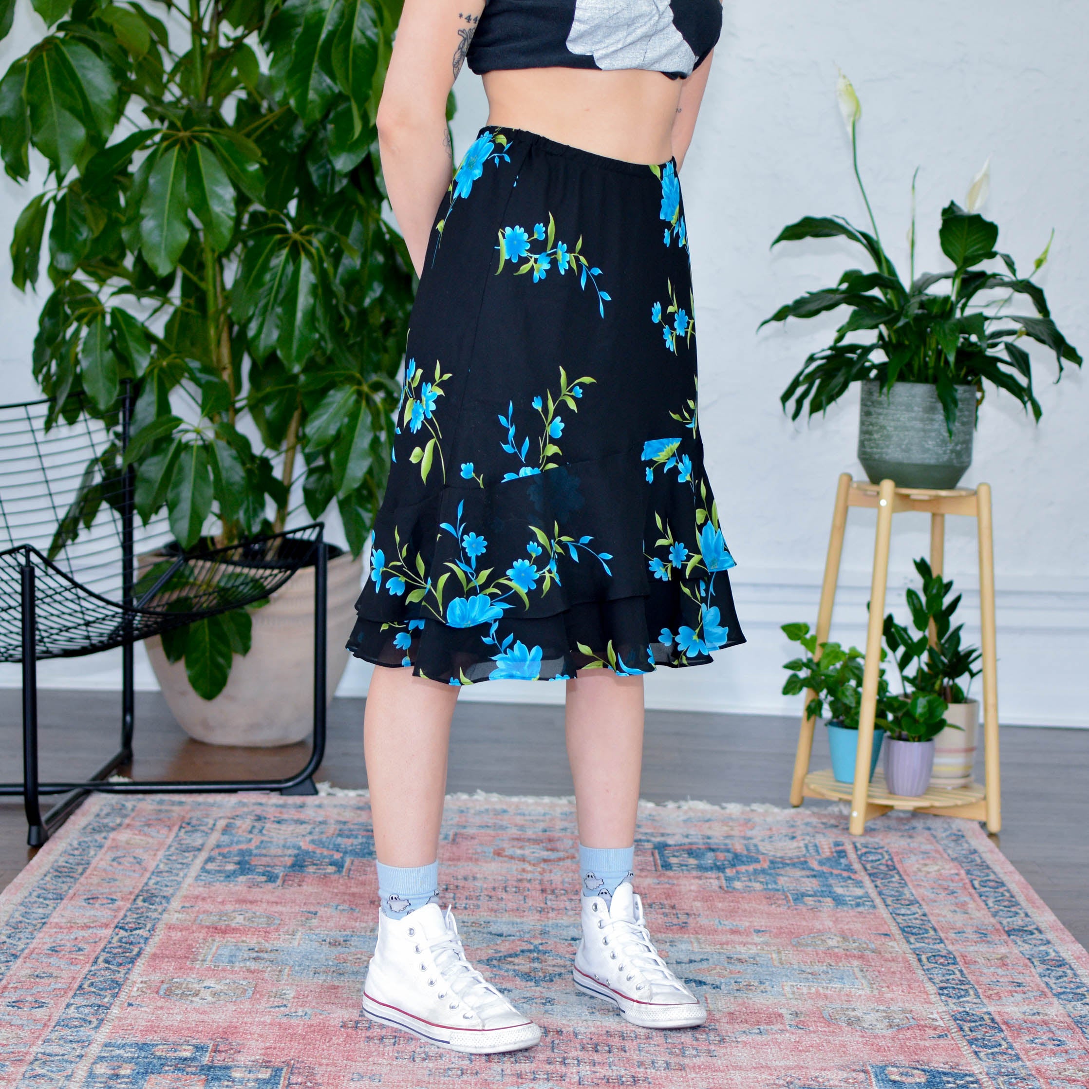 Y2k Floral Flowy Midi Skirt