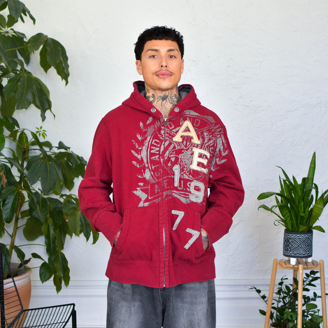 Y2K American Eagle Zip-Up Hoodie