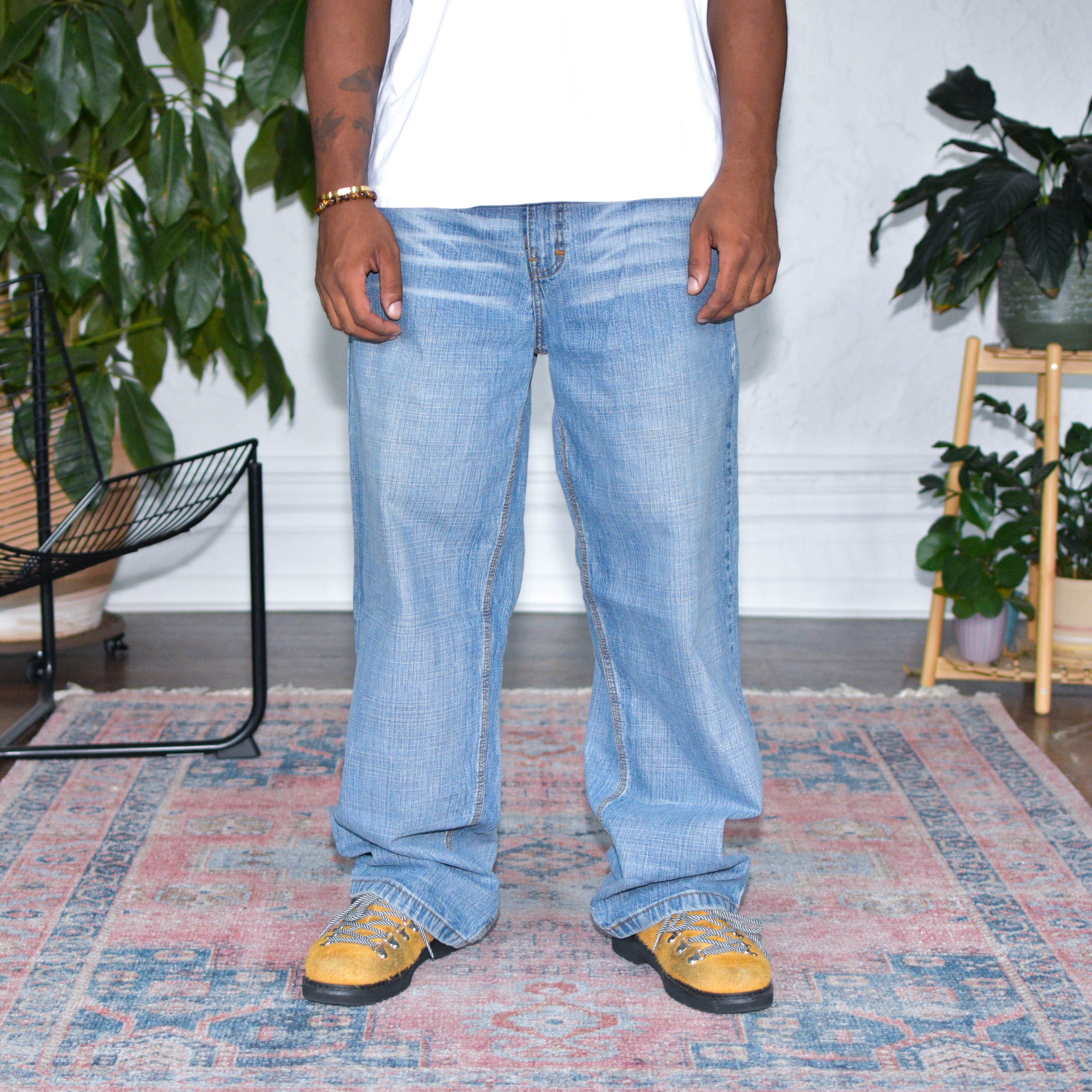 Vintage Y2K Phat Farm Skull Soldier Embroidered Light Wash Jeans