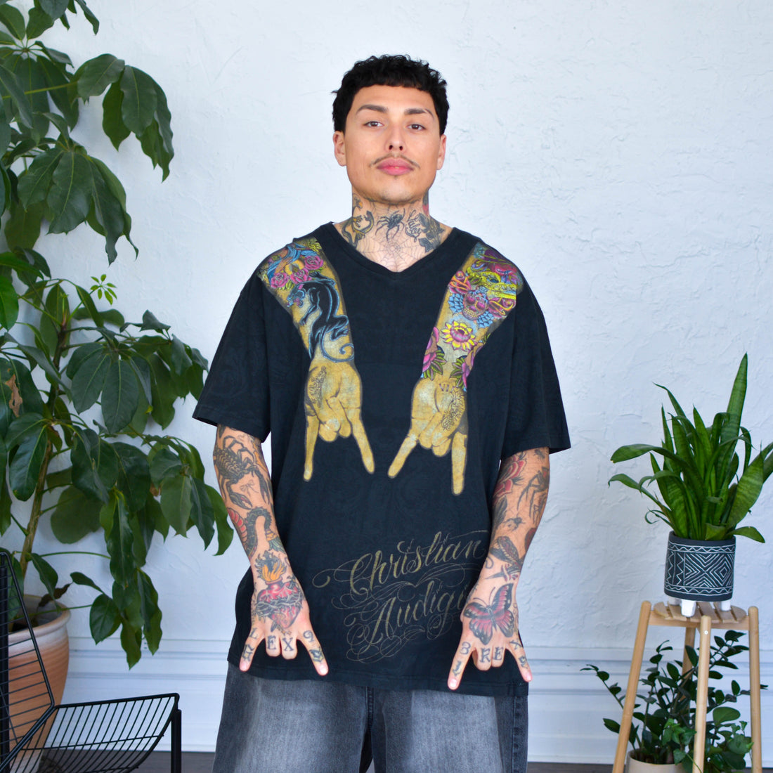 Vintage Y2K Christian Audigier Tattoos T-Shirt