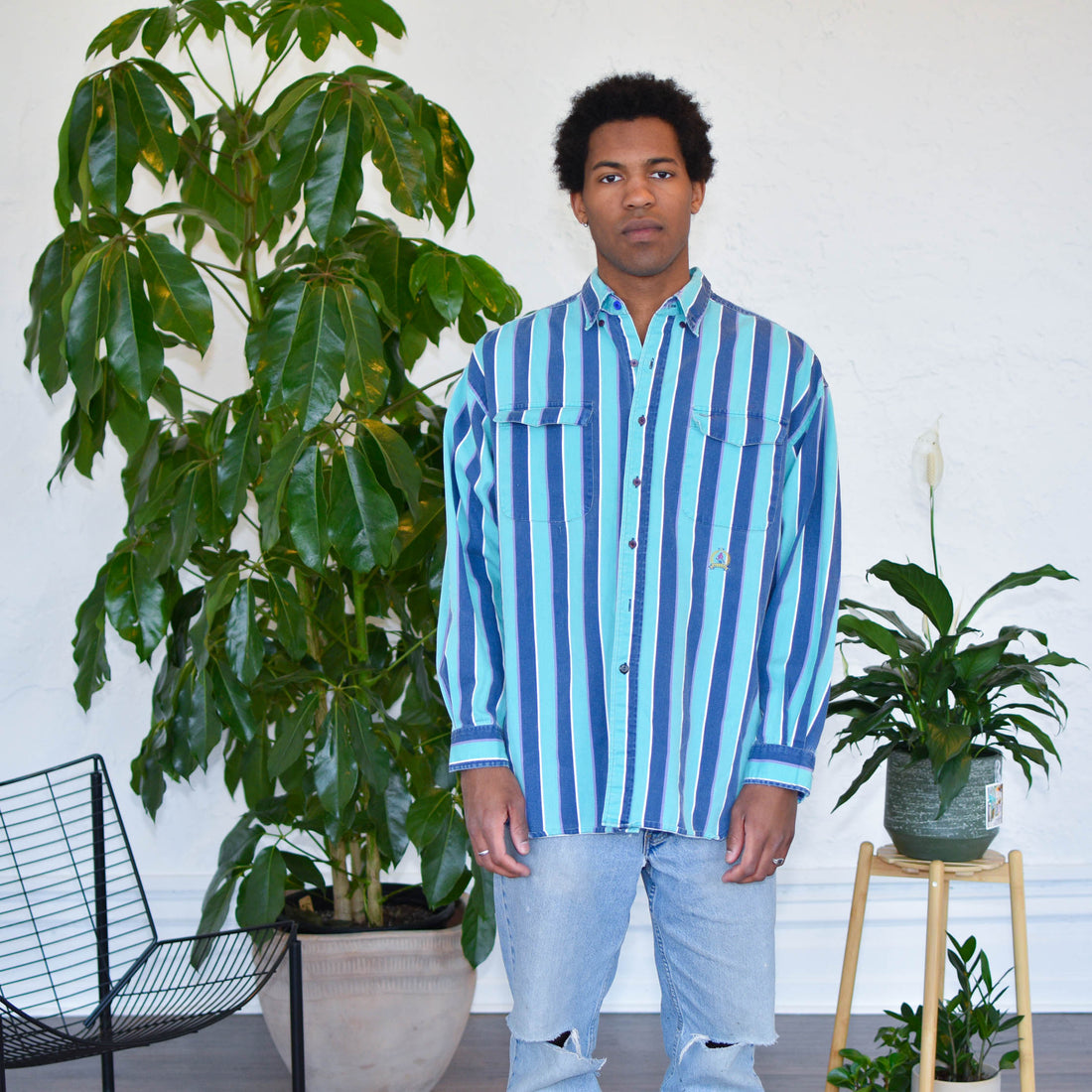 90s Striped Long Sleeve Button Up