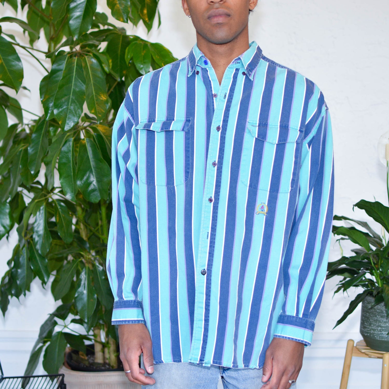 90s Striped Long Sleeve Button Up