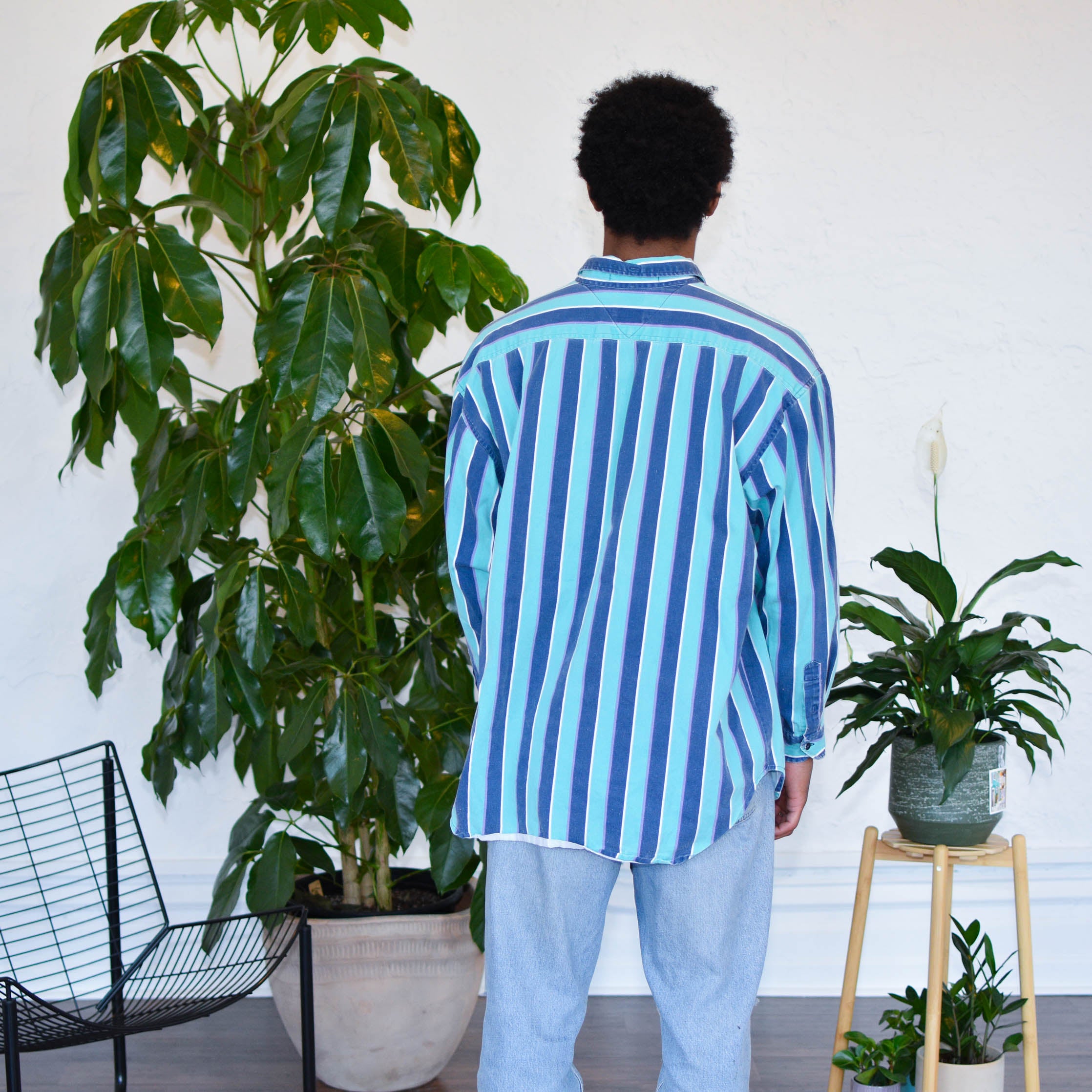 90s Striped Long Sleeve Button Up