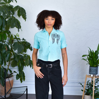 Y2K Winged Jaguars Pinstriped Button-up