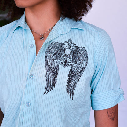 Y2K Winged Jaguars Pinstriped Button-up