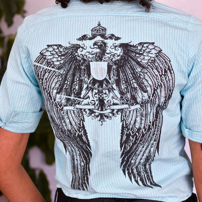 Y2K Winged Jaguars Pinstriped Button-up