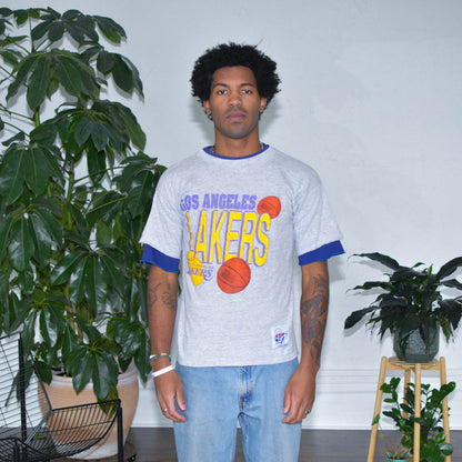 Vintage Lakers Double Layer Sleeve T-Shirt