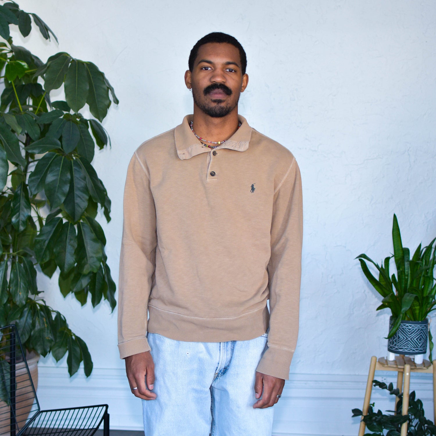 Vintage Polo Ralph Lauren Tan Quarter Button Up Sweater