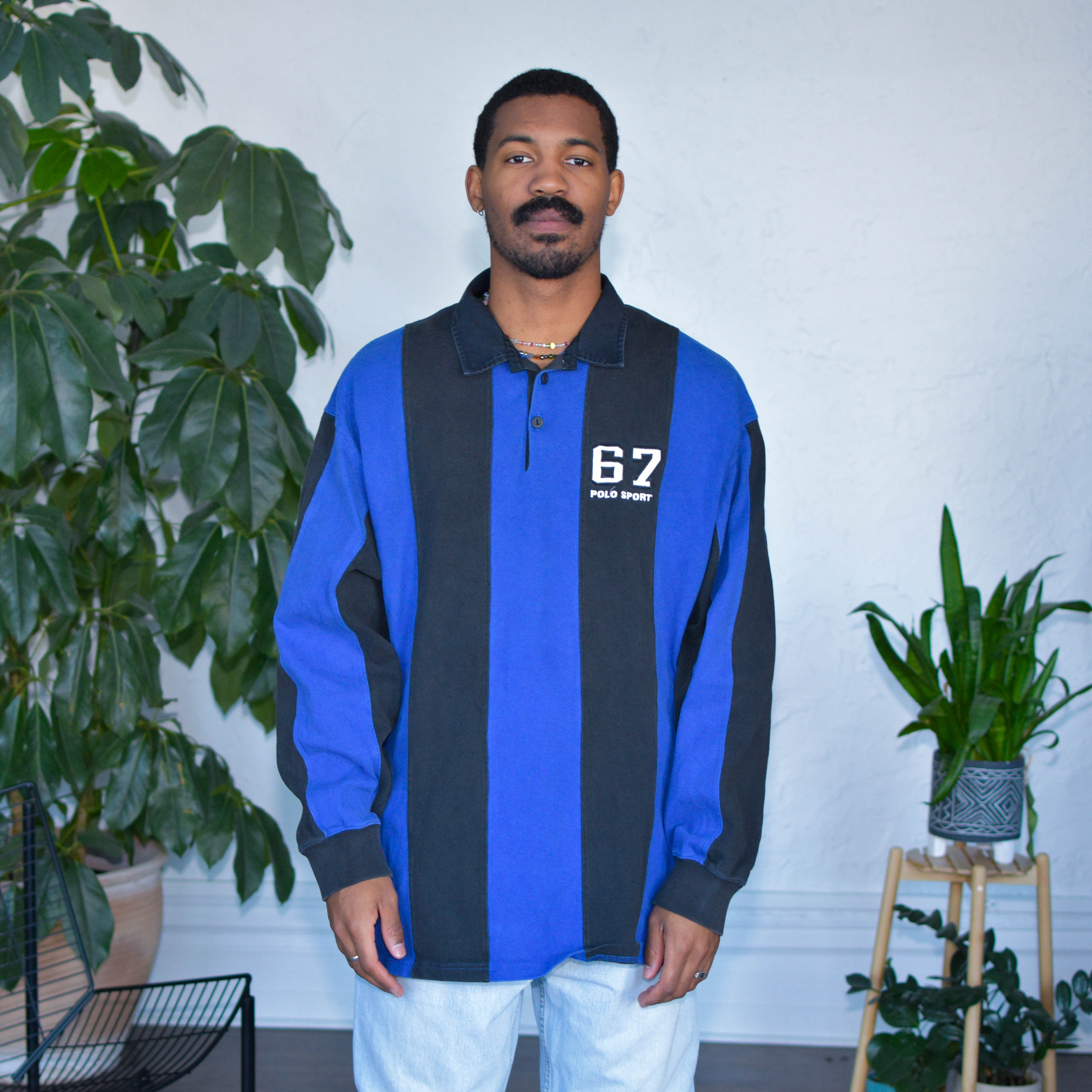 Vintage Polo Sport Black and Blue Rugby Shirt